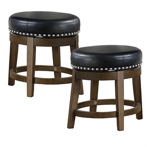 Pemberly Row 18&quot Faux Leather Round Swivel Dining Stool in Black (Set of 2)