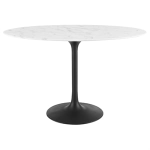 Pemberly Row 48&quot Oval Artificial Marble and Metal Dining Table in Black/White