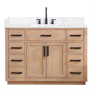 Pemberly Row 48&quot Wood Vanity in Light Brown with Composite Stone Top no Mirror