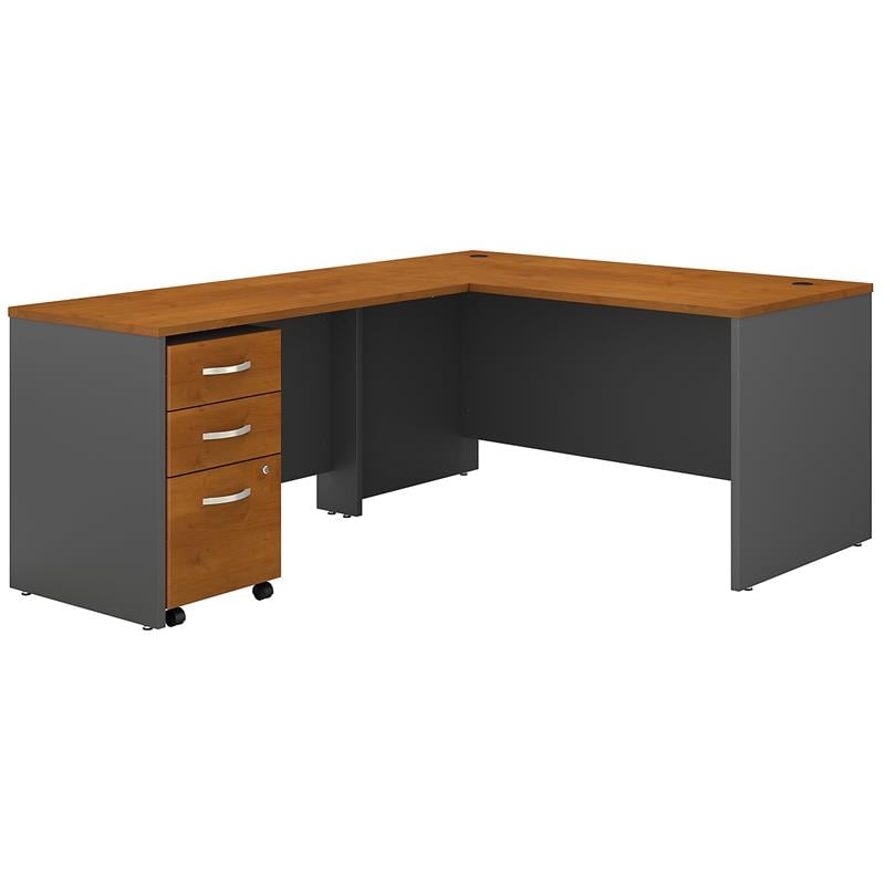 Pemberly Row 60W L Shaped Desk with Drawers in Natural Cherry - Engineered Wood