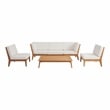 Pemberly Row Outdoor Teak Wood Armless Chair with White Cushions in Natural Oil
