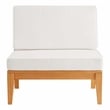 Pemberly Row Outdoor Teak Wood Armless Chair with White Cushions in Natural Oil