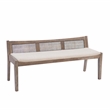 Pemberly Row Wood Bench Woven Cane Back Beige Padded Seat in Brown Stain Finish