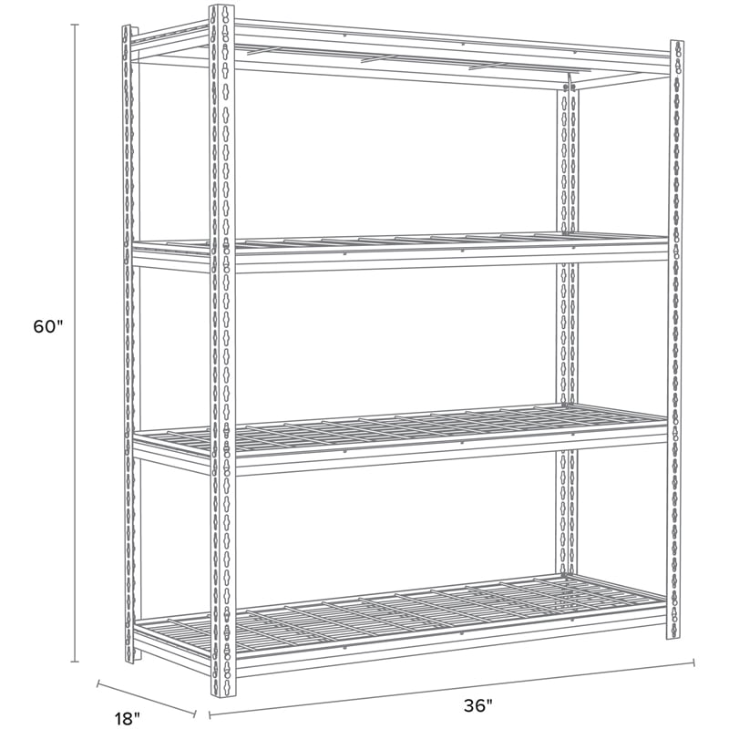 Pemberly Row Riveted Metal Wire Deck Shelving 4-Shelf Unit 18D x 36W x 60H Black