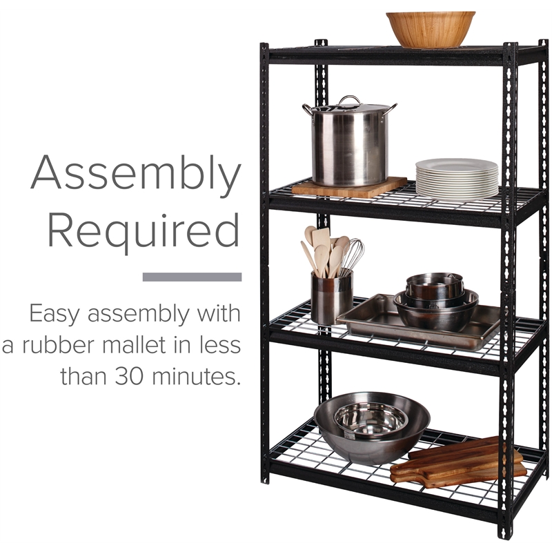 Pemberly Row Riveted Metal Wire Deck Shelving 4-Shelf Unit 18D x 36W x 60H Black