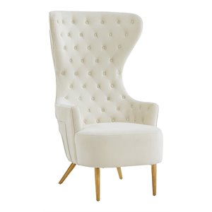 Pemberly Row Modern 19.7&quot Modern Velvet Wingback Chair in Cream