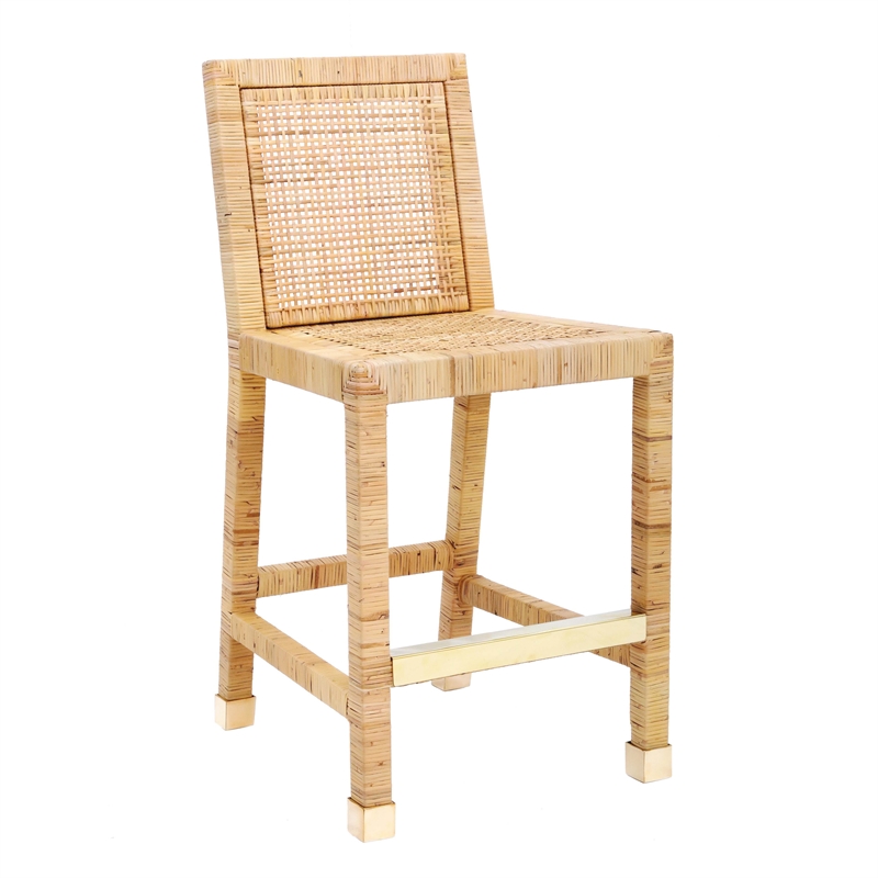 Pemberly Row Contemporary Natural Rattan Veneer Counter Stool
