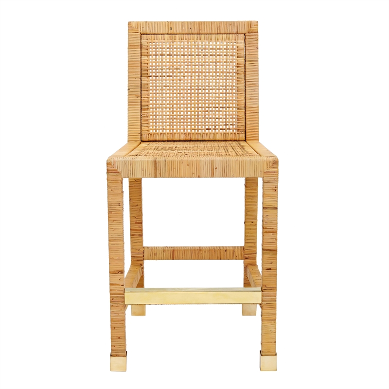 Pemberly Row Contemporary Natural Rattan Veneer Counter Stool