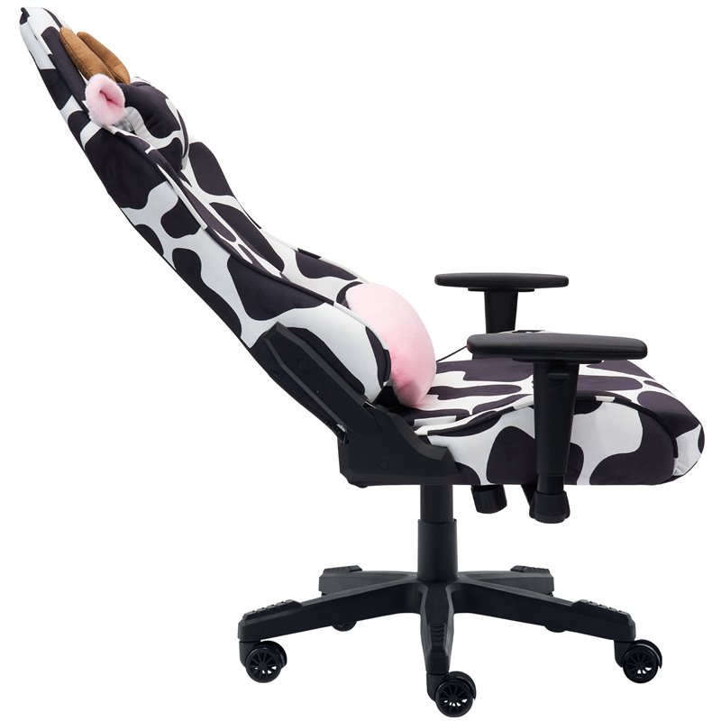 Pemberly Row Modern COW Print Fabric Gaming Chair Black/White
