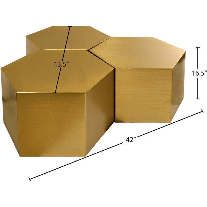 Pemberly Row Modern Brushed Gold 3 Piece Modular Coffee Table