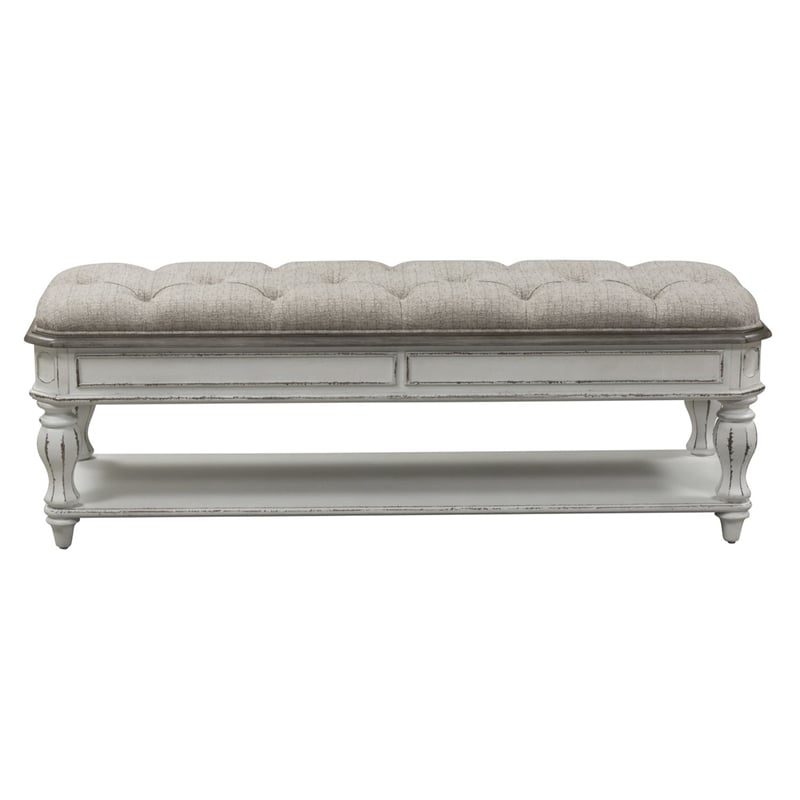 Pemberly Row Contemporary Upholstered Manor Bed Bench in White