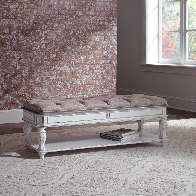 Pemberly Row Contemporary Upholstered Manor Bed Bench in White