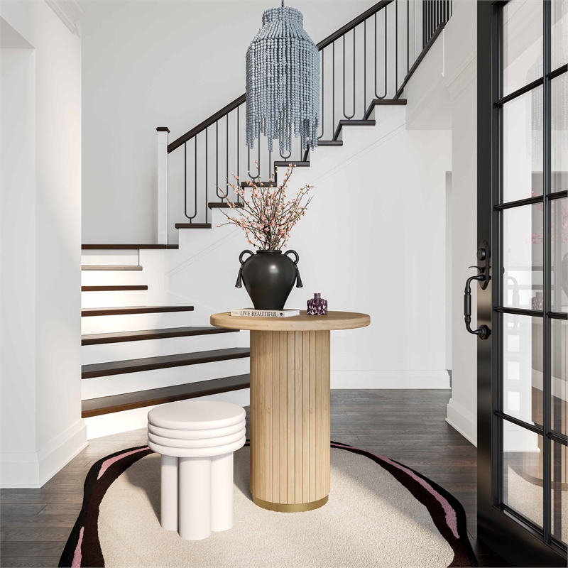 Pemberly Row Contemporary Oak Wood Round Entry Table in Natural