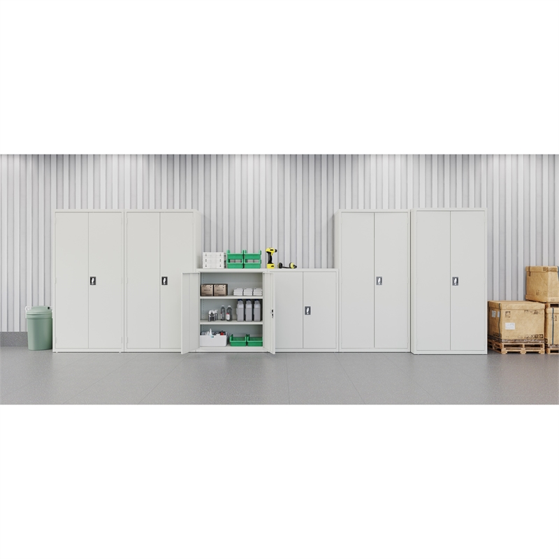 Pemberly Row 3 Shelf Welded Metal Storage Cabinet in Light Gray