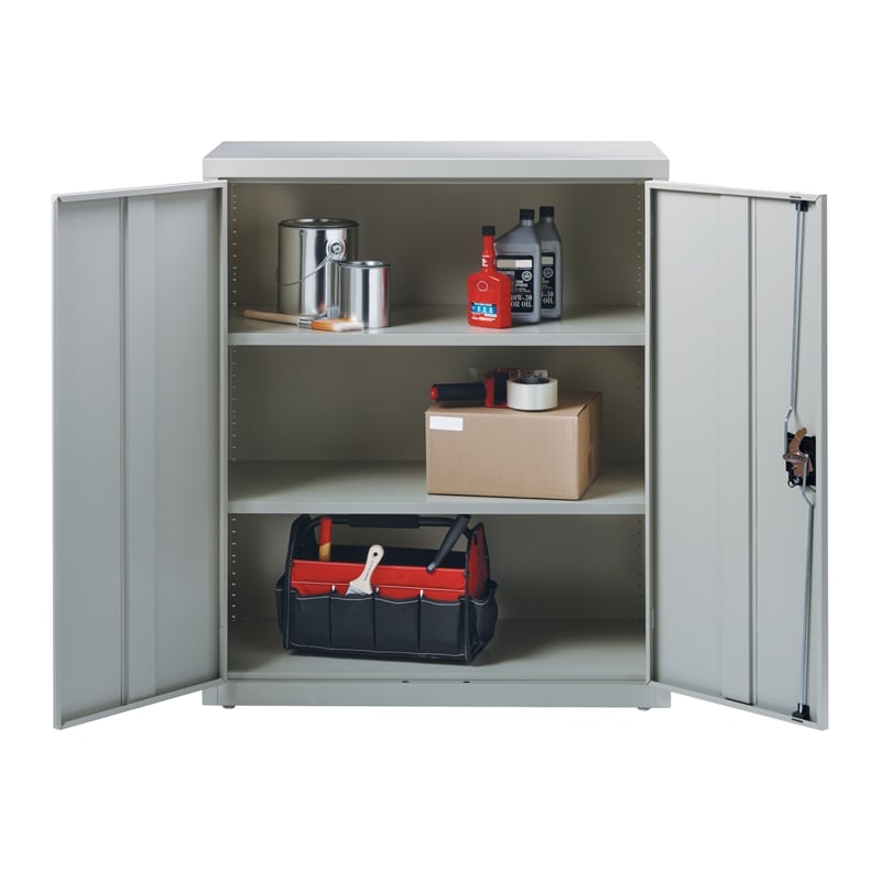 Pemberly Row 3 Shelf Welded Metal Storage Cabinet in Light Gray