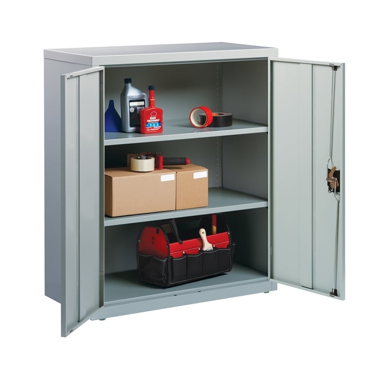 Pemberly Row 3 Shelf Welded Metal Storage Cabinet in Light Gray