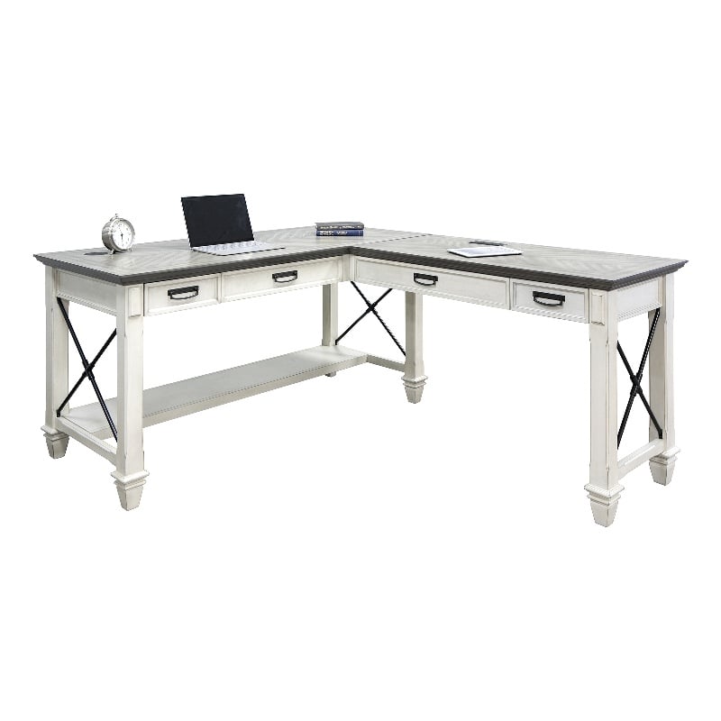 Pemberly Row Contemporary Wood L-Shaped Desk in Weathered White