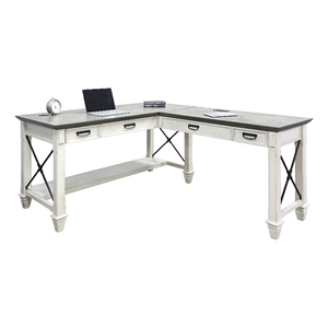 Pemberly Row Contemporary Wood L-Shaped Desk in Weathered White