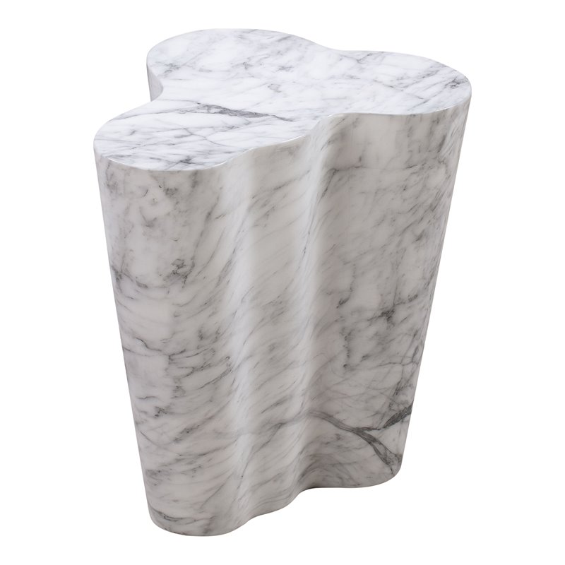 Pemberly Row Contemporary Marble Tall Side Table in White Finish