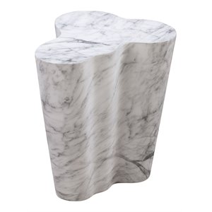 Pemberly Row Contemporary Marble Tall Side Table in White Finish