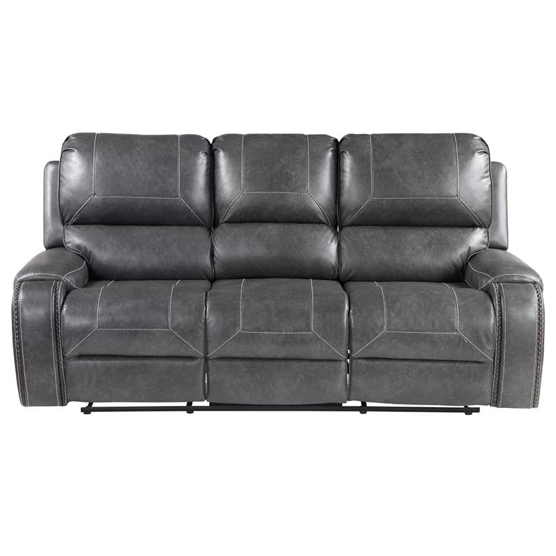 Pemberly Row Contemporary Gray Faux Leather Manual Recliner Sofa