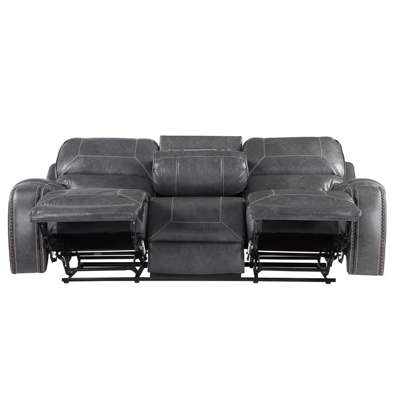 Pemberly Row Contemporary Gray Faux Leather Manual Recliner Sofa