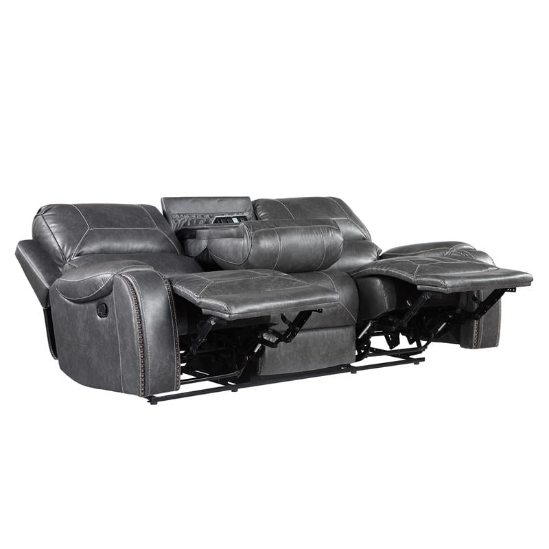 Pemberly Row Contemporary Gray Faux Leather Manual Recliner Sofa