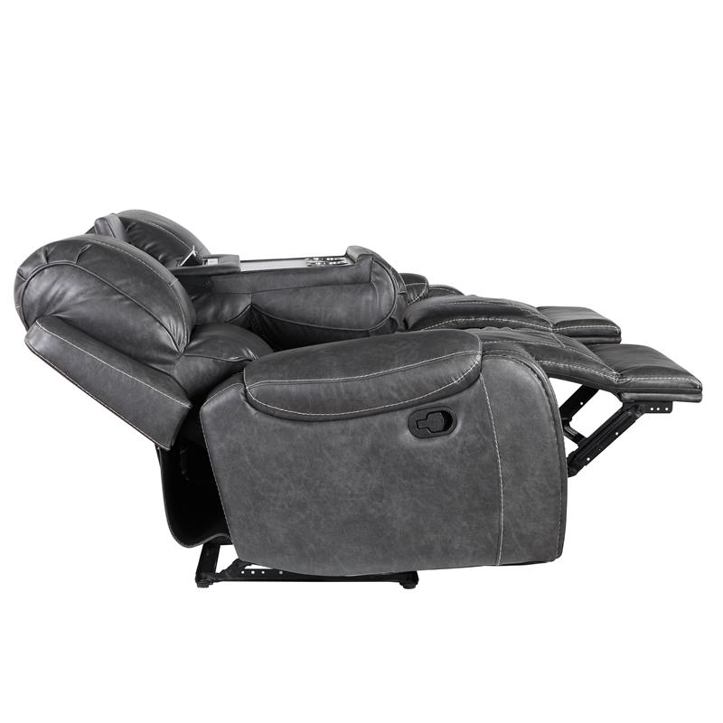 Pemberly Row Contemporary Gray Faux Leather Manual Recliner Sofa