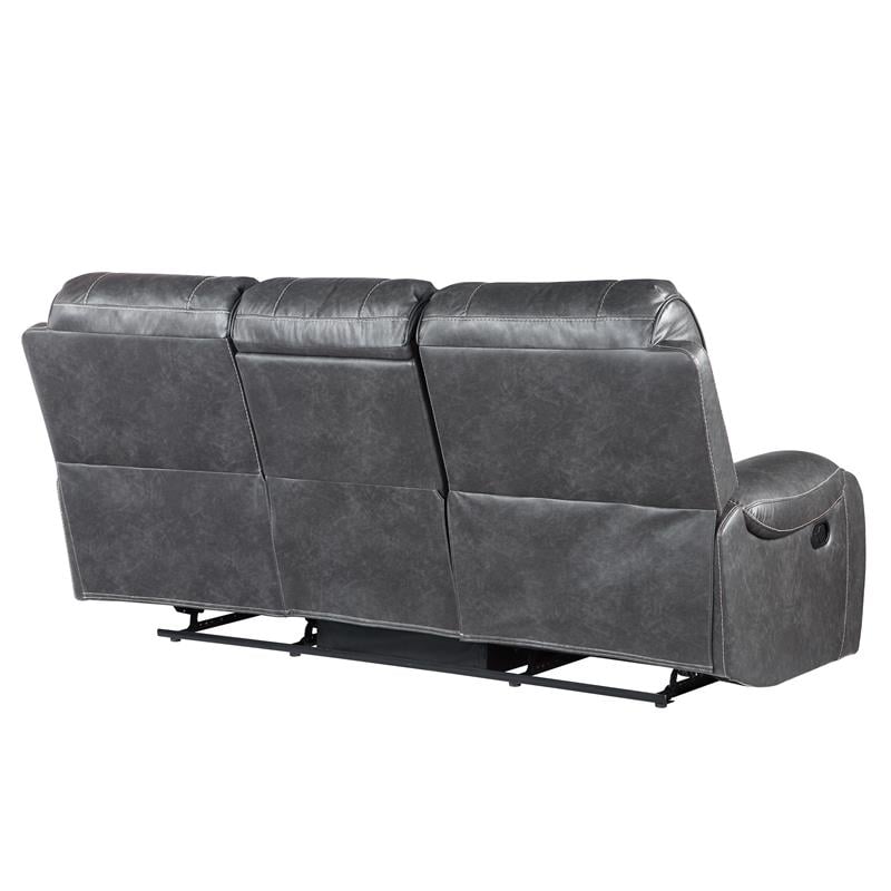 Pemberly Row Contemporary Gray Faux Leather Manual Recliner Sofa