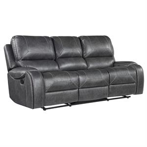 Pemberly Row Contemporary Gray Faux Leather Manual Recliner Sofa