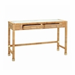 Pemberly Row Contemporary Rattan Glass Top Desk in Natural Finish