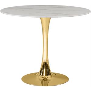 Pemberly Row 36&quot Round Faux Marble Top Dining Table with Gold Base