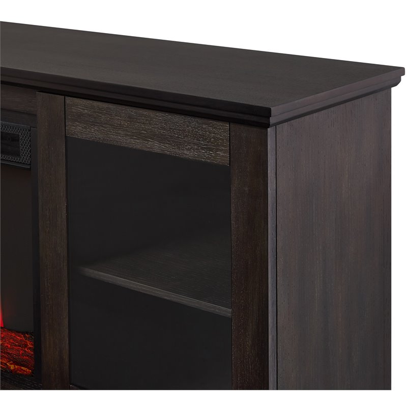 Pemberly Row Solid Wood Landscape Media Electric Fireplace in Brown