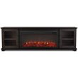 Pemberly Row Solid Wood Landscape Media Electric Fireplace in Brown