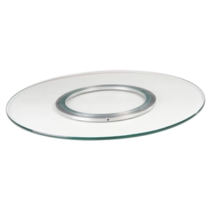 Pemberly Row 24&quot Round Contemporary Aluminum/Glass Lazy Susan in Clear
