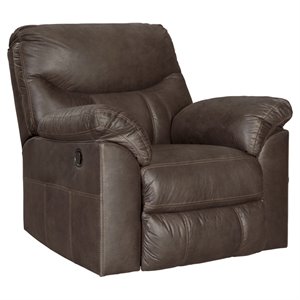 pemberly row contemporary polyester upholstered rocker recliner in teak