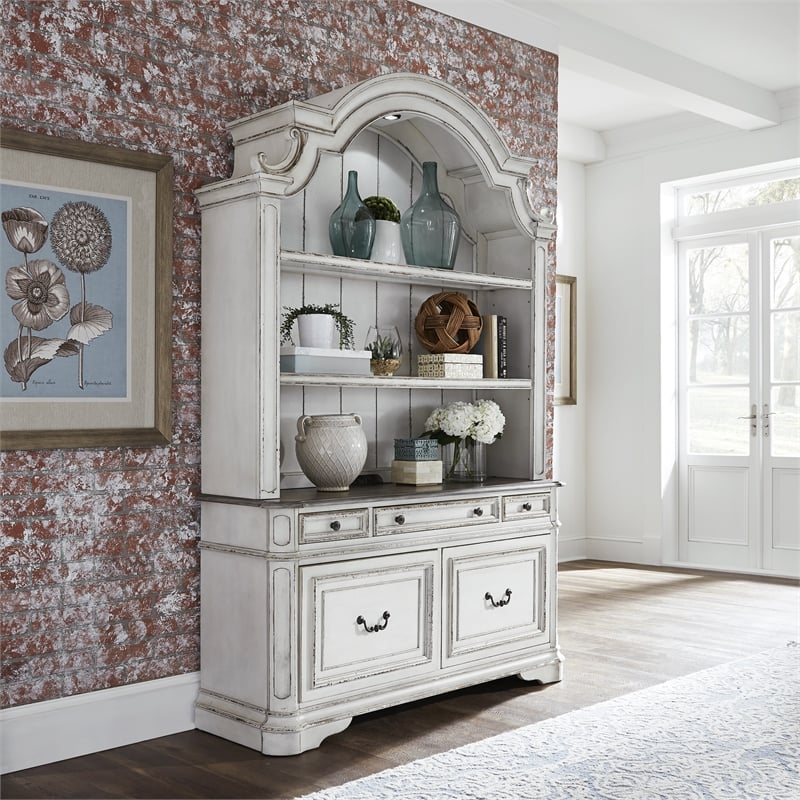 Pemberly Row French Dovetail Drawer Construction Manor Credenza in White