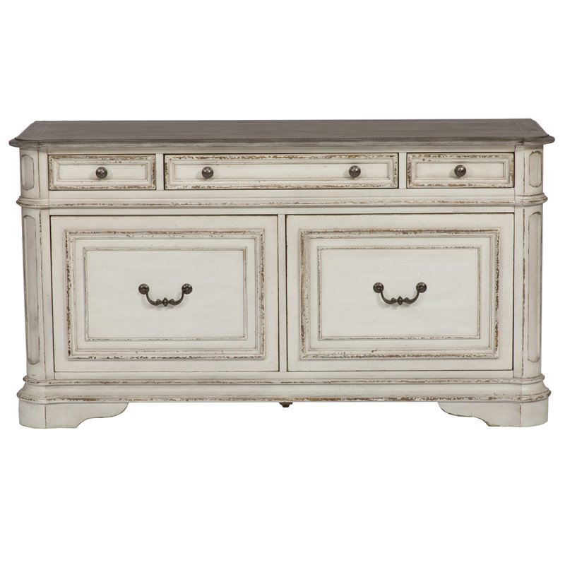 Pemberly Row French Dovetail Drawer Construction Manor Credenza in White