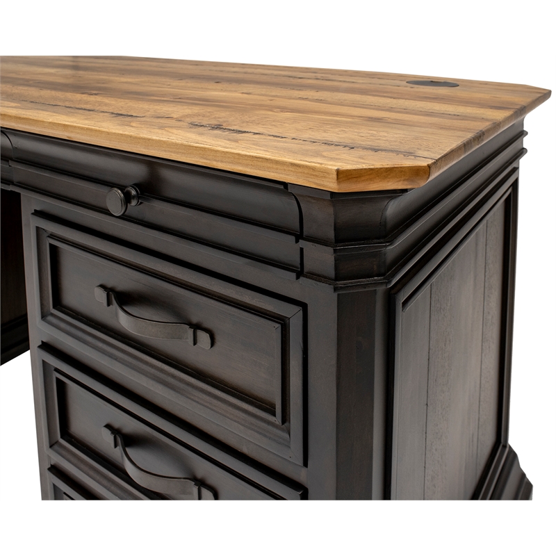 Pemberly Row Double Pedestal Executive Desk Solid Wood Plank Top in Brown