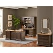 Pemberly Row Double Pedestal Executive Desk Solid Wood Plank Top in Brown