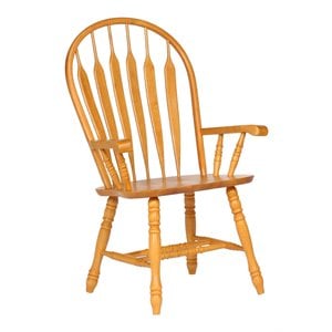 Pemberly Row Dining Chair with Arms Light Oak Solid Wood Armchair