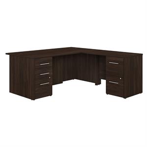 Pemberly Row 72W L Shaped Desk with Drawers in Black Walnut - Engineered Wood