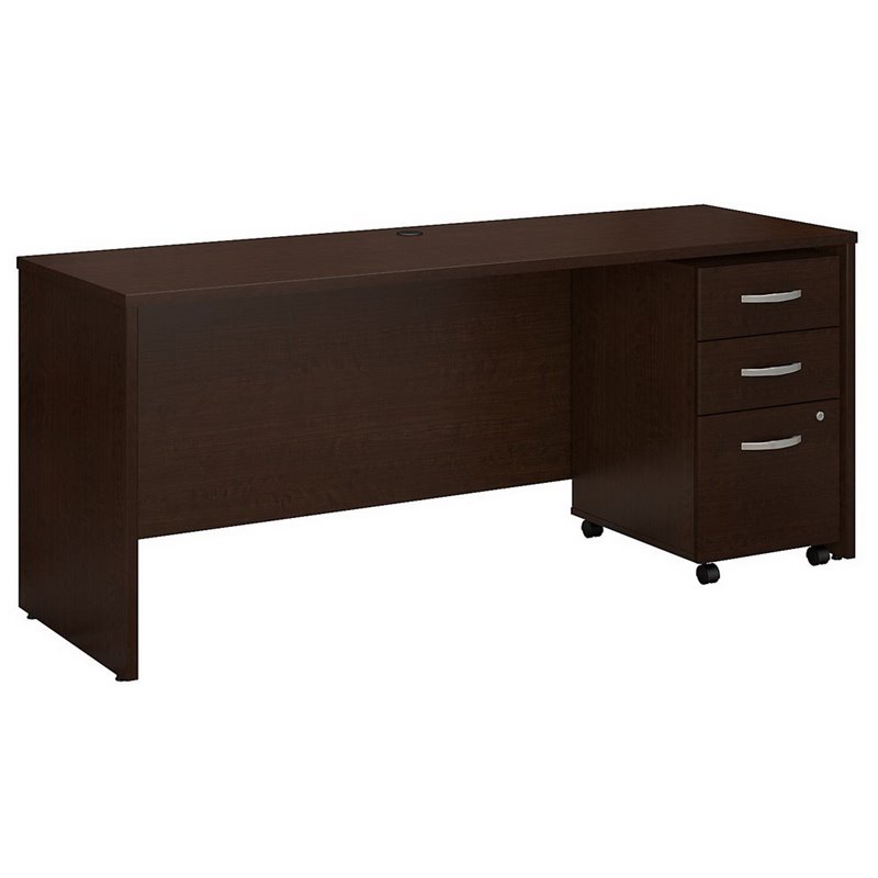 Pemberly Row 72W Office Desk with File Cabinet in Mocha Cherry - Engineered Wood