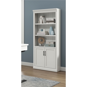 Pemberly Row Wood Lower Doors Bookcase Office Bookcase in White