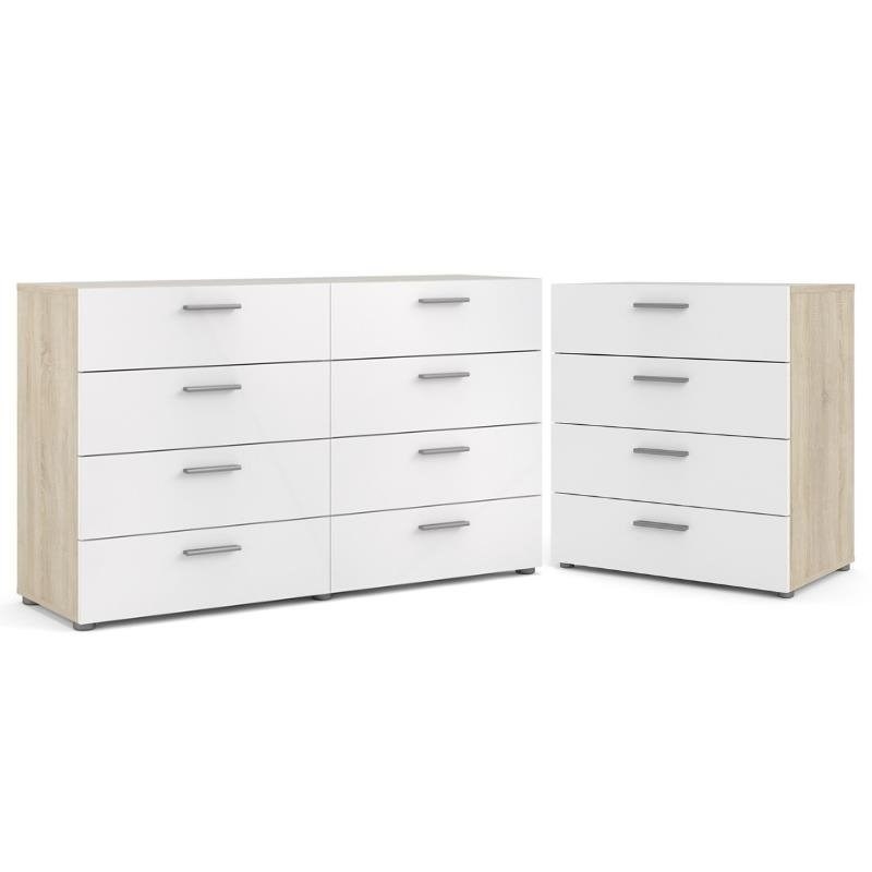 Pemberly Row 2PC Set with 1 Double Dresser and 1 Chest in Oak and White Gloss