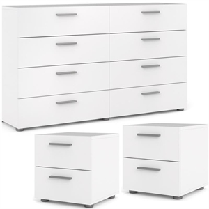 Pemberly Row 3 Piece Double Dresser and Nightstand Bedroom Set in White