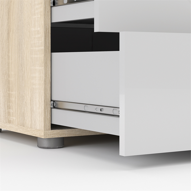 Pemberly Row 3PC Set of Nightstand 7 Chest & Double Dresser in Oak & White Gloss