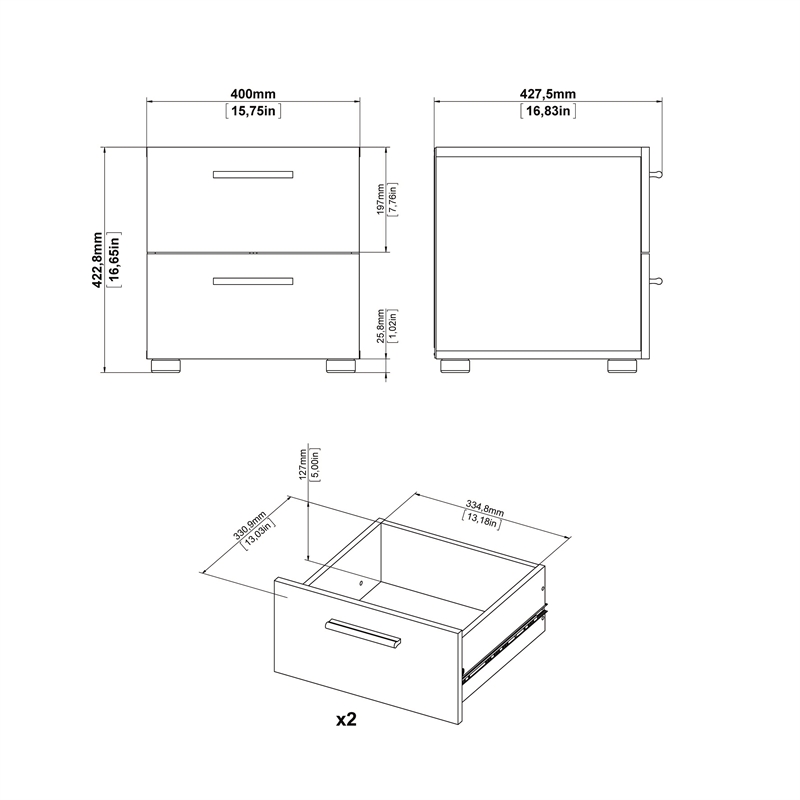 Pemberly Row 4PC Set 2 Nightstands 1 Double Dresser & 1 Chest in Oak & White