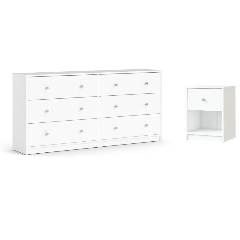 Pemberly Row 2 Piece Modern Wood Dresser and Nightstand Bedroom Set in White