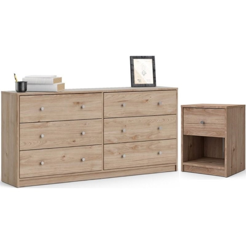 Pemberly Row 2PC Dresser and Nightstand Bedroom Set in Jackson Hickory